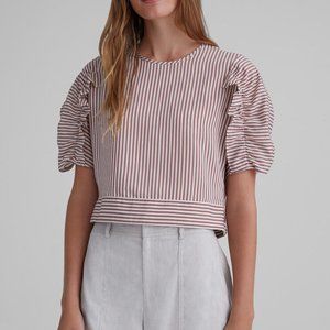 Club Monaco Striped Cropped Ruffle Top XS